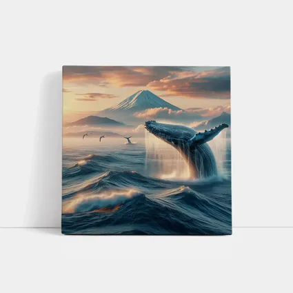 Humpback Whale Breaching Mount Fuji Sunset