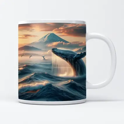 Humpback Whale Breaching Mount Fuji Sunset
