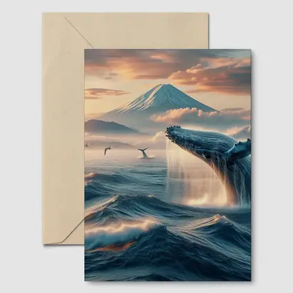 Humpback Whale Breaching Mount Fuji Sunset