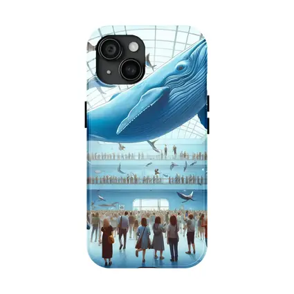 Blue Whale Flying Over Museum Crowd