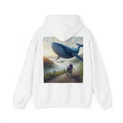 Giant Whale Flying Over Mountain Road Cyclist