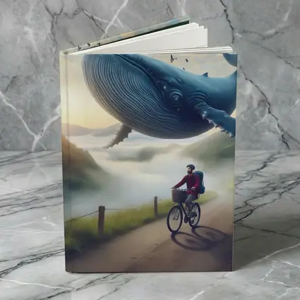 Giant Whale Flying Over Mountain Road Cyclist