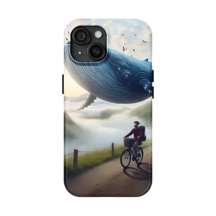 Giant Whale Flying Over Mountain Road Cyclist