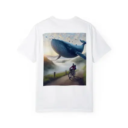 Giant Whale Flying Over Mountain Road Cyclist