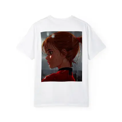Anime Girl Red Jacket Standing in Rain