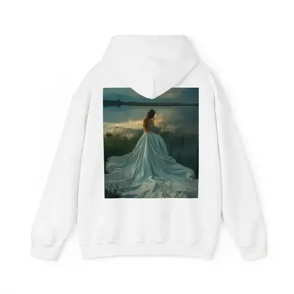 Woman White Gown Lake Sunset Landscape