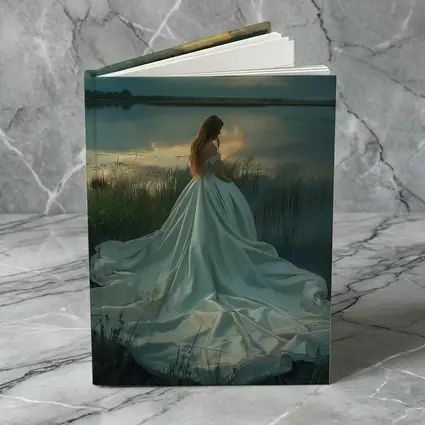 Woman White Gown Lake Sunset Landscape