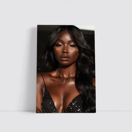 Glamorous Black Woman Glitter Portrait Dark Background