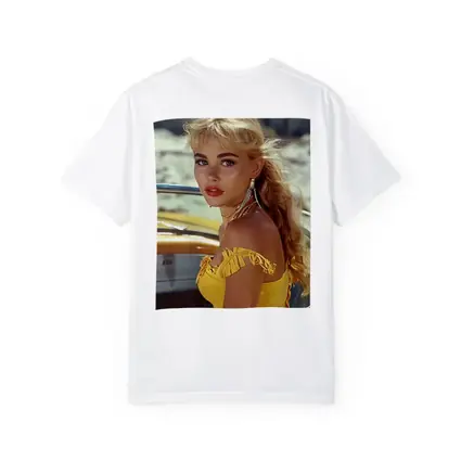 Blonde Woman Yellow Dress Retro Beach