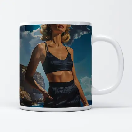 Retro Woman Blonde Beach Coastal Painting Art