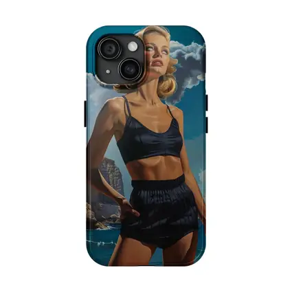 Retro Woman Blonde Beach Coastal Painting Art