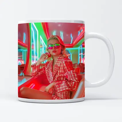 Blonde Woman Neon Interior Red Plaid Fashion
