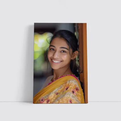 Young Indian Woman Smiling In Traditional Saree