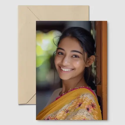 Young Indian Woman Smiling In Traditional Saree
