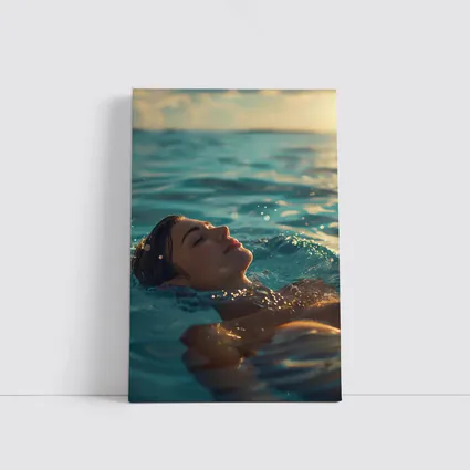 Woman Floating In Calm Ocean Water