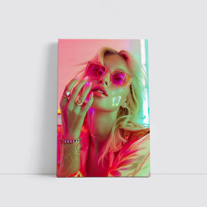 Blonde Woman Pink Sunglasses Neon Glow