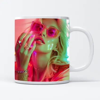 Blonde Woman Pink Sunglasses Neon Glow
