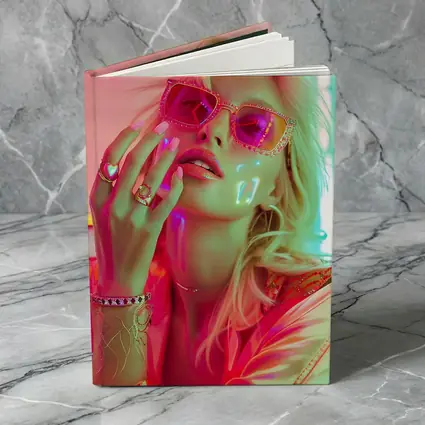 Blonde Woman Pink Sunglasses Neon Glow