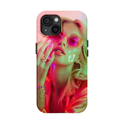 Blonde Woman Pink Sunglasses Neon Glow