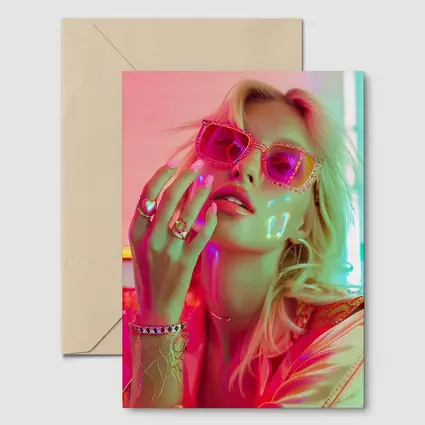 Blonde Woman Pink Sunglasses Neon Glow
