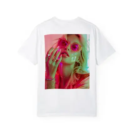 Blonde Woman Pink Sunglasses Neon Glow