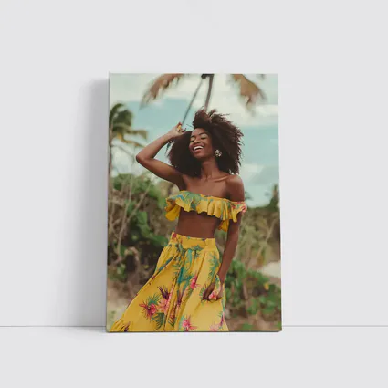 Woman Yellow Tropical Outfit Beach Palm Trees