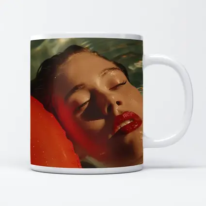 Woman Floating In Pool Red Lips
