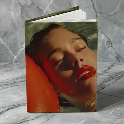 Woman Floating In Pool Red Lips