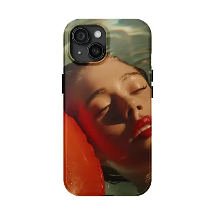 Woman Floating In Pool Red Lips