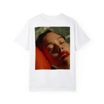 Woman Floating In Pool Red Lips