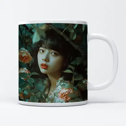 Asian Girl Portrait Among Orange Roses