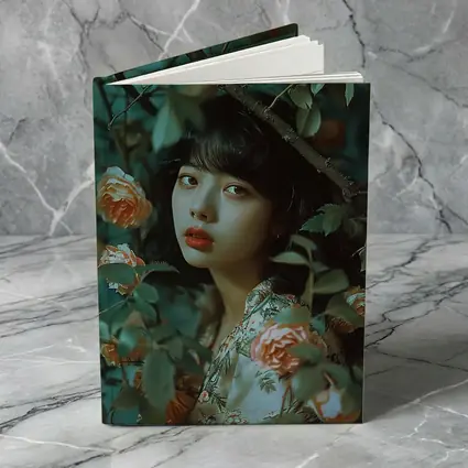 Asian Girl Portrait Among Orange Roses