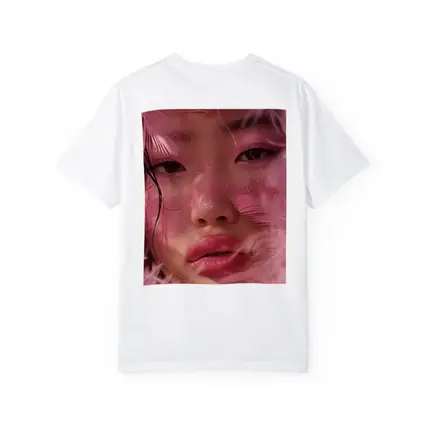 Asian Woman Pink Feathers Glitter Portrait