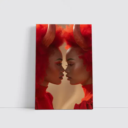 Two Women With Red Horns Facing Close