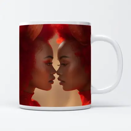 Two Women With Red Horns Facing Close