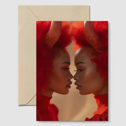 Two Women With Red Horns Facing Close
