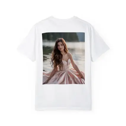 Young Woman Pink Dress Lakeside Forest