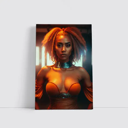 Futuristic Woman Orange Glow Dark Background