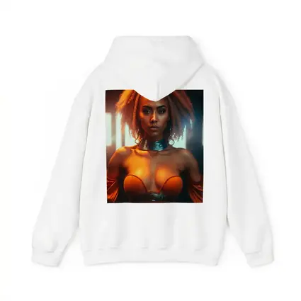 Futuristic Woman Orange Glow Dark Background