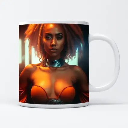 Futuristic Woman Orange Glow Dark Background