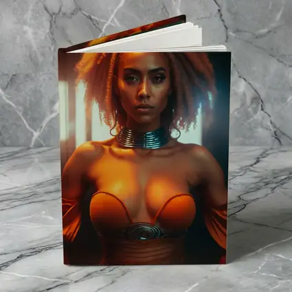 Futuristic Woman Orange Glow Dark Background