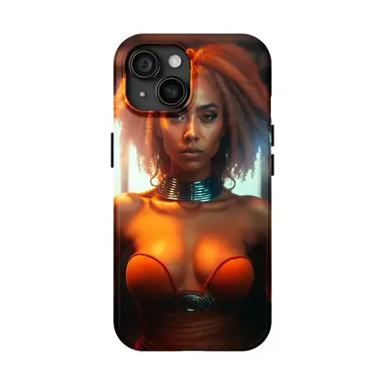 Futuristic Woman Orange Glow Dark Background