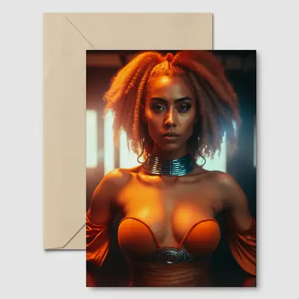 Futuristic Woman Orange Glow Dark Background