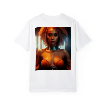 Futuristic Woman Orange Glow Dark Background