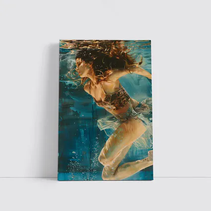 Woman Swimming Underwater Blue Abstract Painting