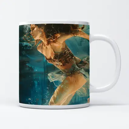 Woman Swimming Underwater Blue Abstract Painting