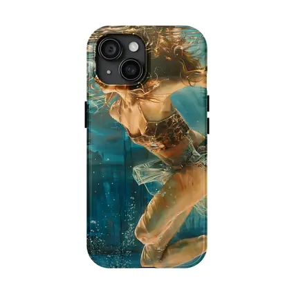 Woman Swimming Underwater Blue Abstract Painting
