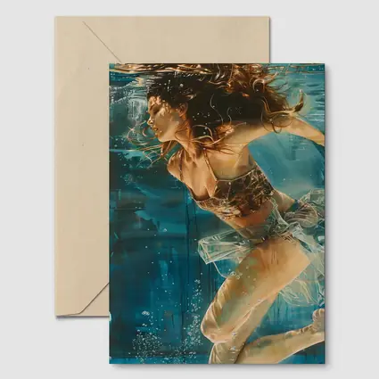 Woman Swimming Underwater Blue Abstract Painting