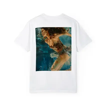 Woman Swimming Underwater Blue Abstract Painting