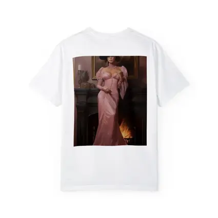 Victorian Woman Pink Gown Fireplace Interior